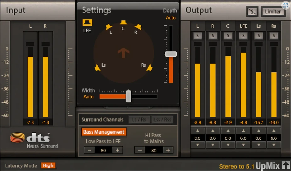 DTS Neural Surround UpMix 界面