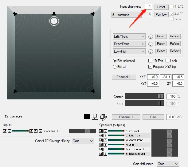 ReaSurroundPan 的 Input Channels 设置