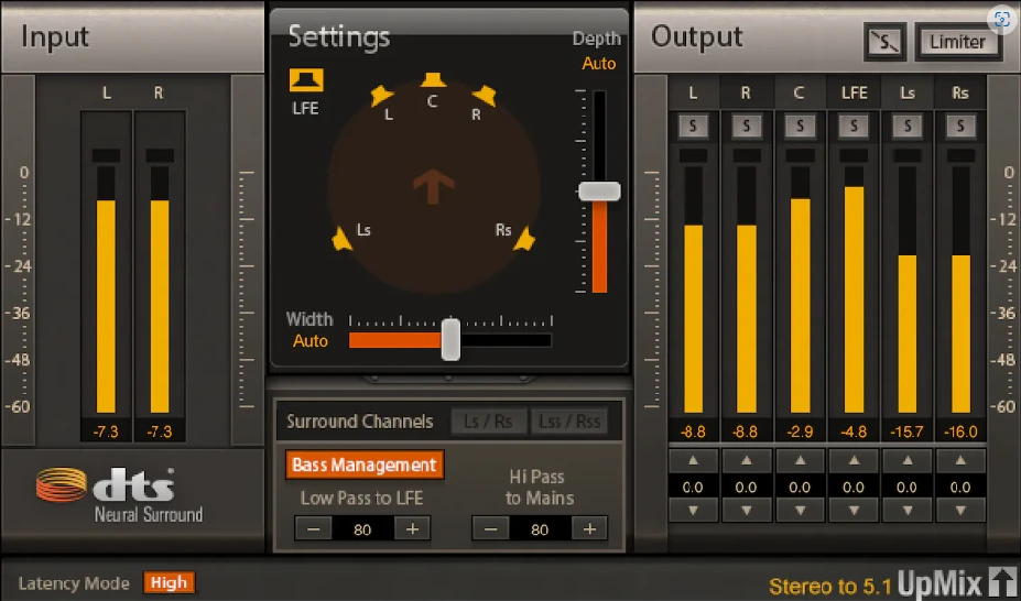 DTS Neural Surround UpMix 界面